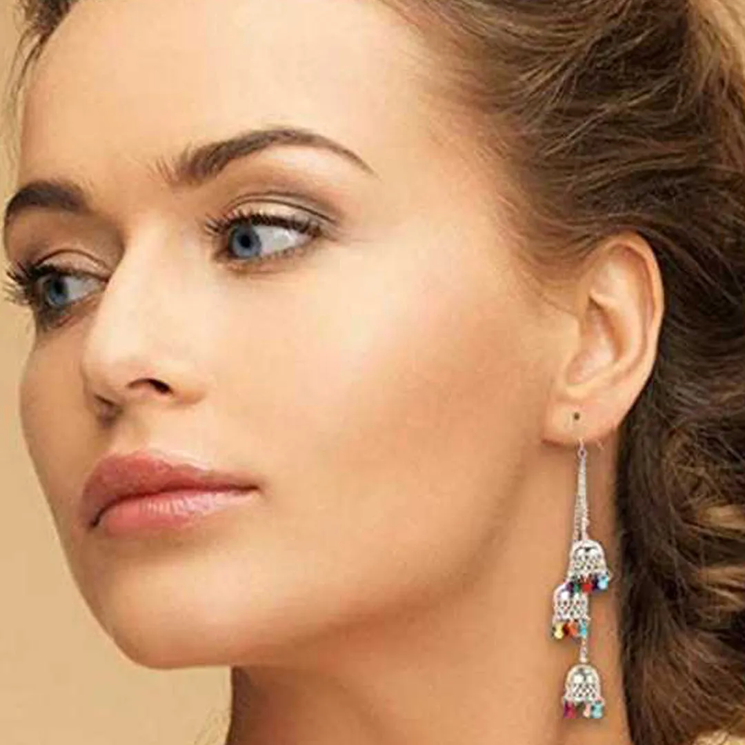 Combo Of 3 Pair Silver Chandbali and Layered Jhumki