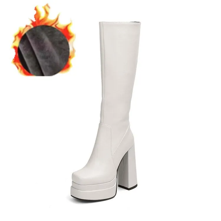 Female Double Layer Platform Square Toe Big Size Boots