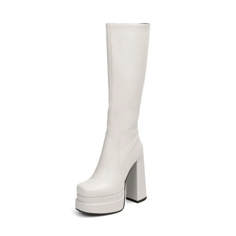 Female Double Layer Platform Square Toe Big Size Boots