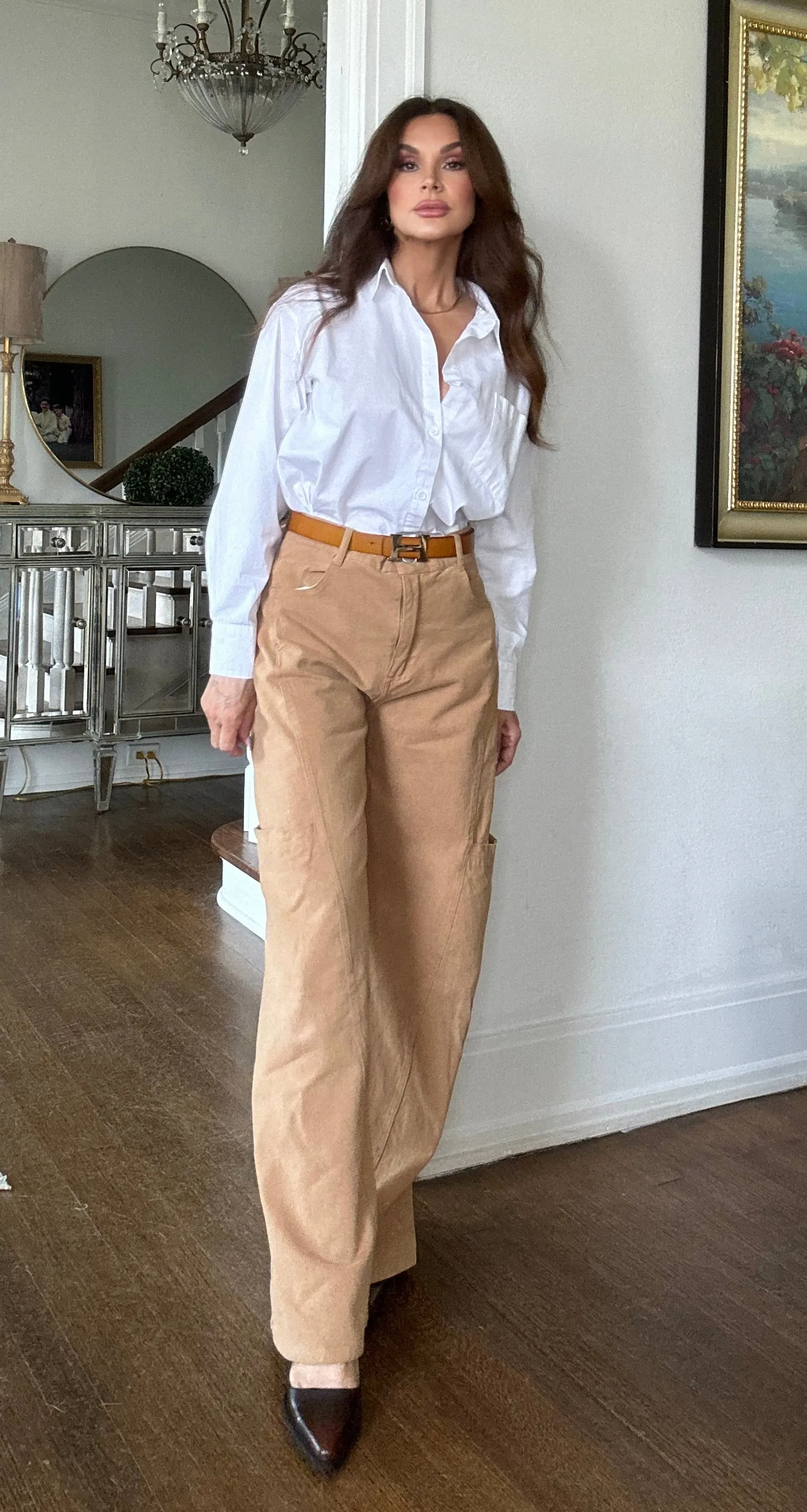Zayla camel high wiast wide leg utility pant